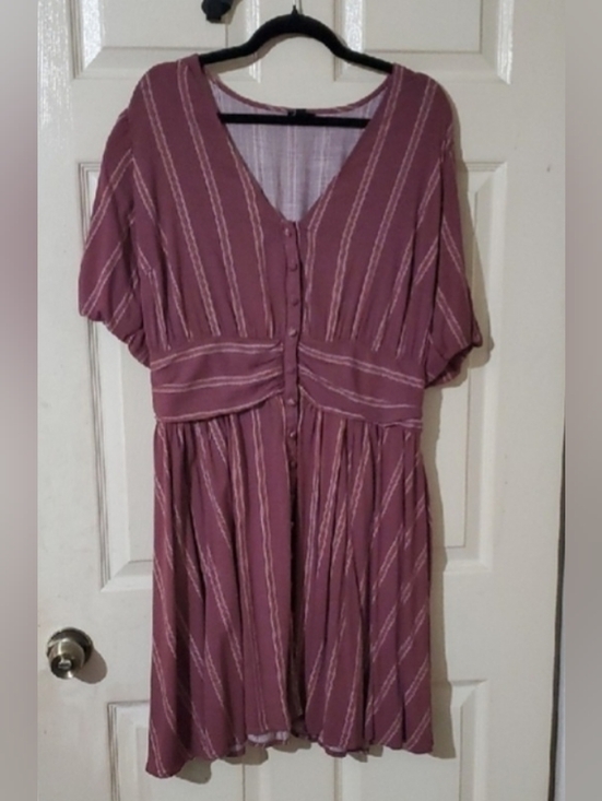 torrid Dresses & Skirts - Torrid Bubble-Sleeve Button-Up Mini Dress Mauve-Lloyd Stripe Wild Ginger NWOT 1X